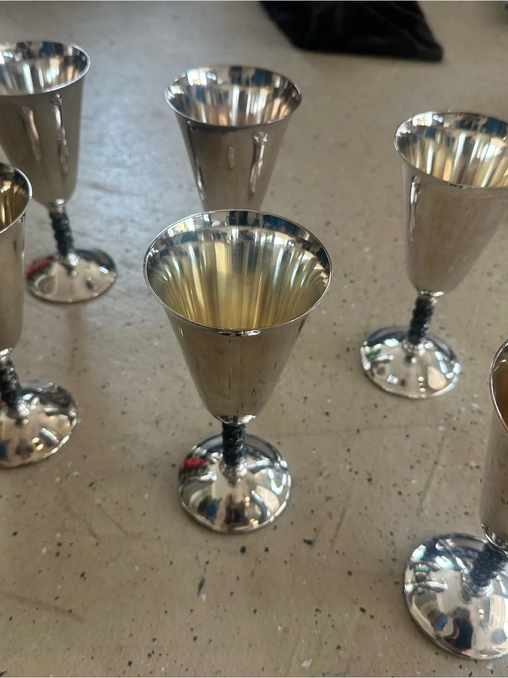 Set of Vintage Silver-Tone Champagne Coupes with Gold Interiors